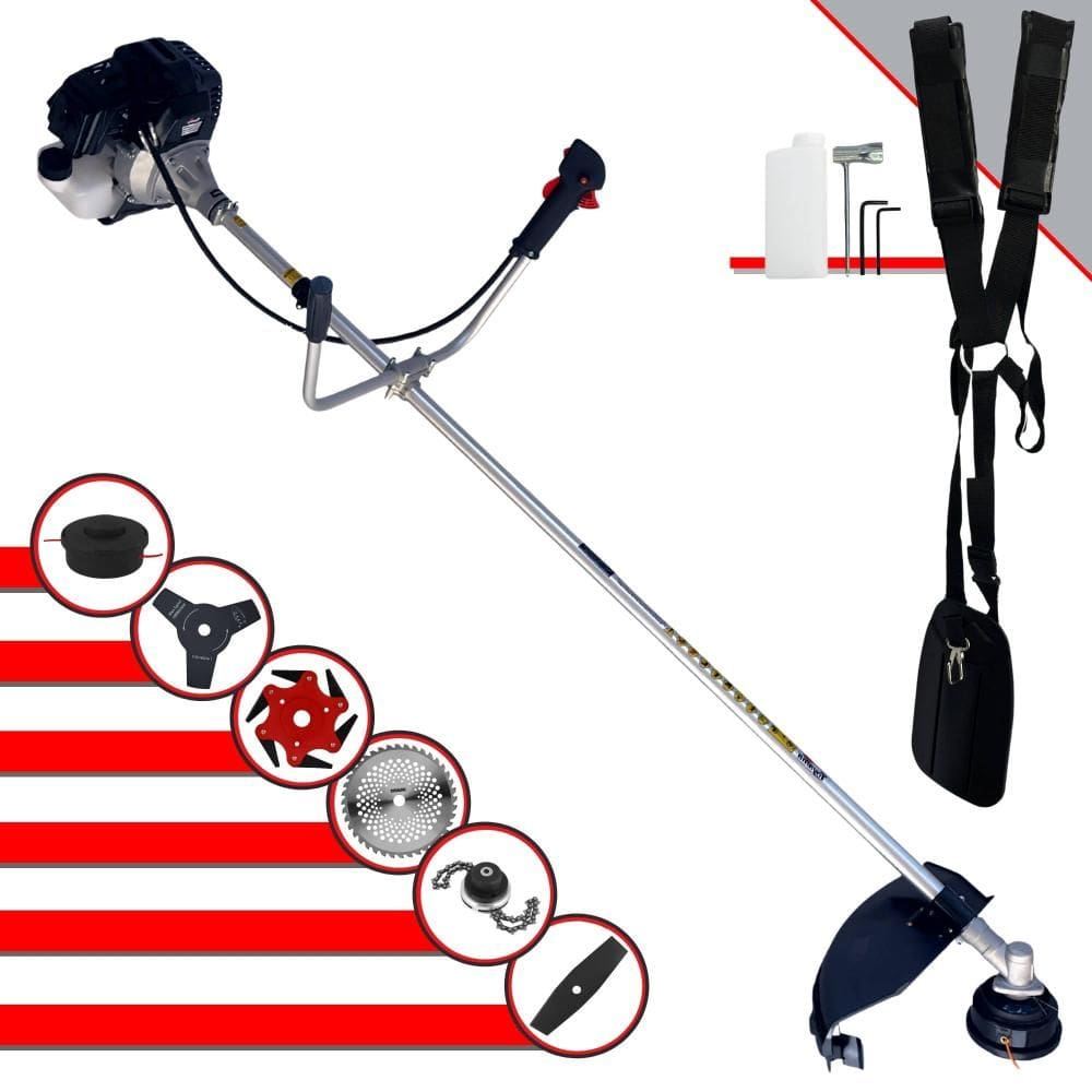 Roçadeira Com Sistema Antivibração Toyama RT43LB-25A À Gasolina 2T 43cc 1,7HP de Potência Alta Rotação Com Carretel Nylon + Kit 5 Lâminas de Cortes