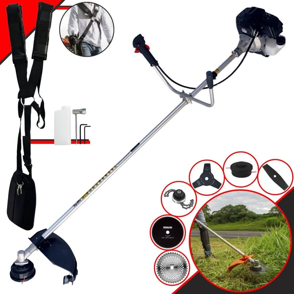 Roçadeira À Gasolina Toyama RT43LB-25A 43cc 1,7HP Com Carretel Nylon + Faca 2 Pontas + Faca 3 Pontas + Faca 40 Dentes Vídea + Faca 80 Dentes + Trimmer