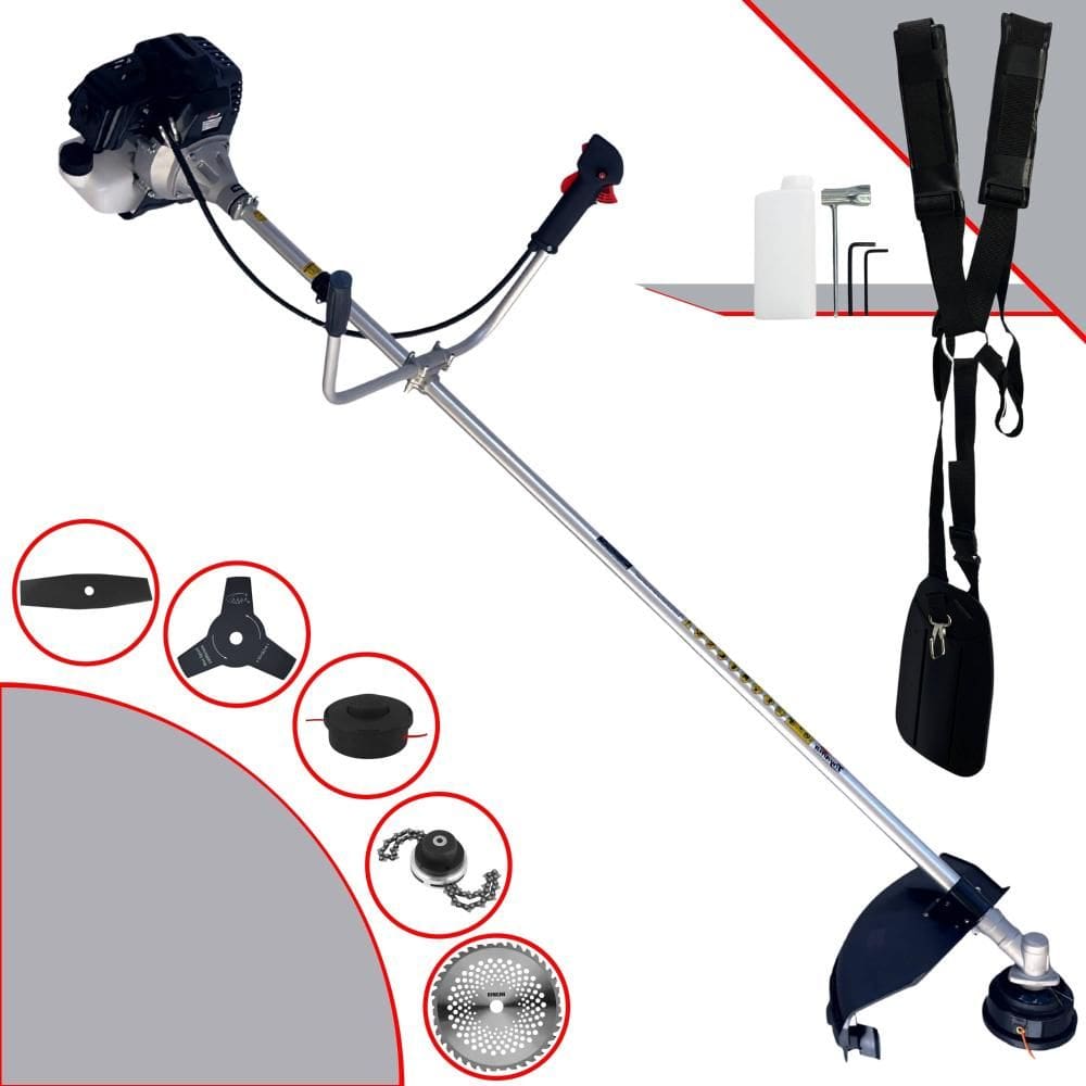 Roçadeira Profissional Completa Toyama RT43LB25A À Gasolina 2 Tempos 43cc 1,7HP de Potência Alta Rotação Com Carretel Nylon + Kit 4 Lâminas de Cortes