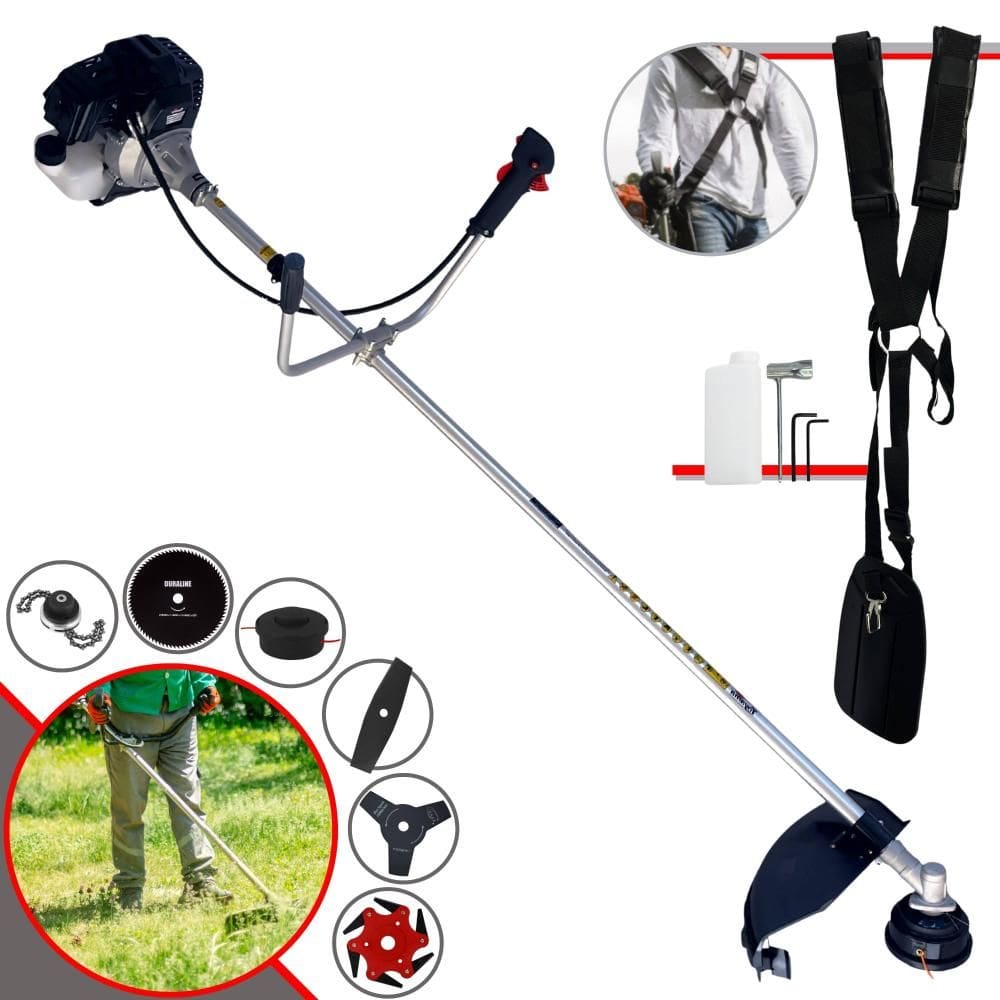 Roçadeira Com Sistema Antivibração Toyama RT43LB25A 43cc 1,7HP Com Carretel e Faca 3 Pontas + Faca 2 Pontas + Faca 6 Pontas + Faca 80 Dentes + Trimmer