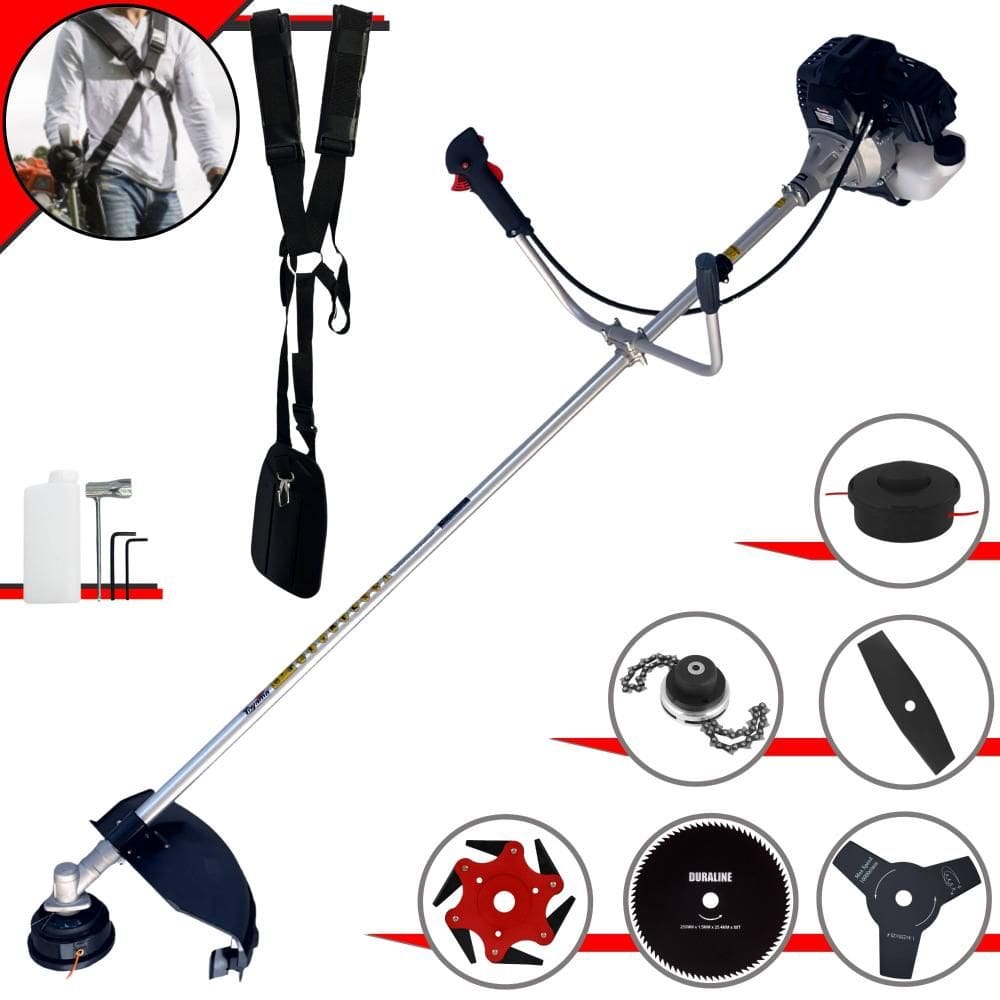 Roçadeira Multifuncional Toyama RT43LB25A À Gasolina 43cc 10000rpm 1,7HP 6 Opções de Corte Com Facas 2 Pontas, 3 Pontas, 6 Pontas, 80 Dentes e Trimmer