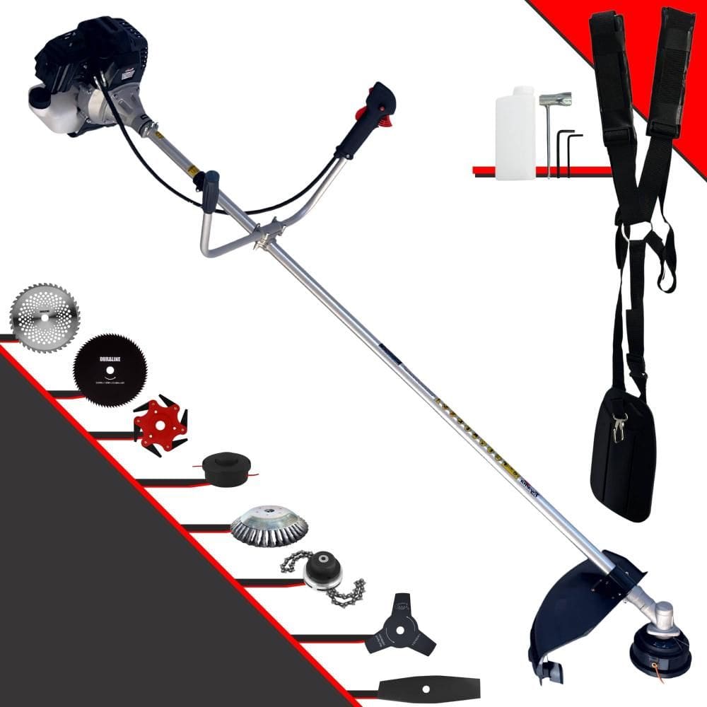 Roçadeira Com Sistema Anti-Vibração À Gasolina Toyama RT43LB25A 2 Tempos 43cc 1,7HP Alta Performance Com Carretel de Nylon e Kit de 7 Opções de Corte