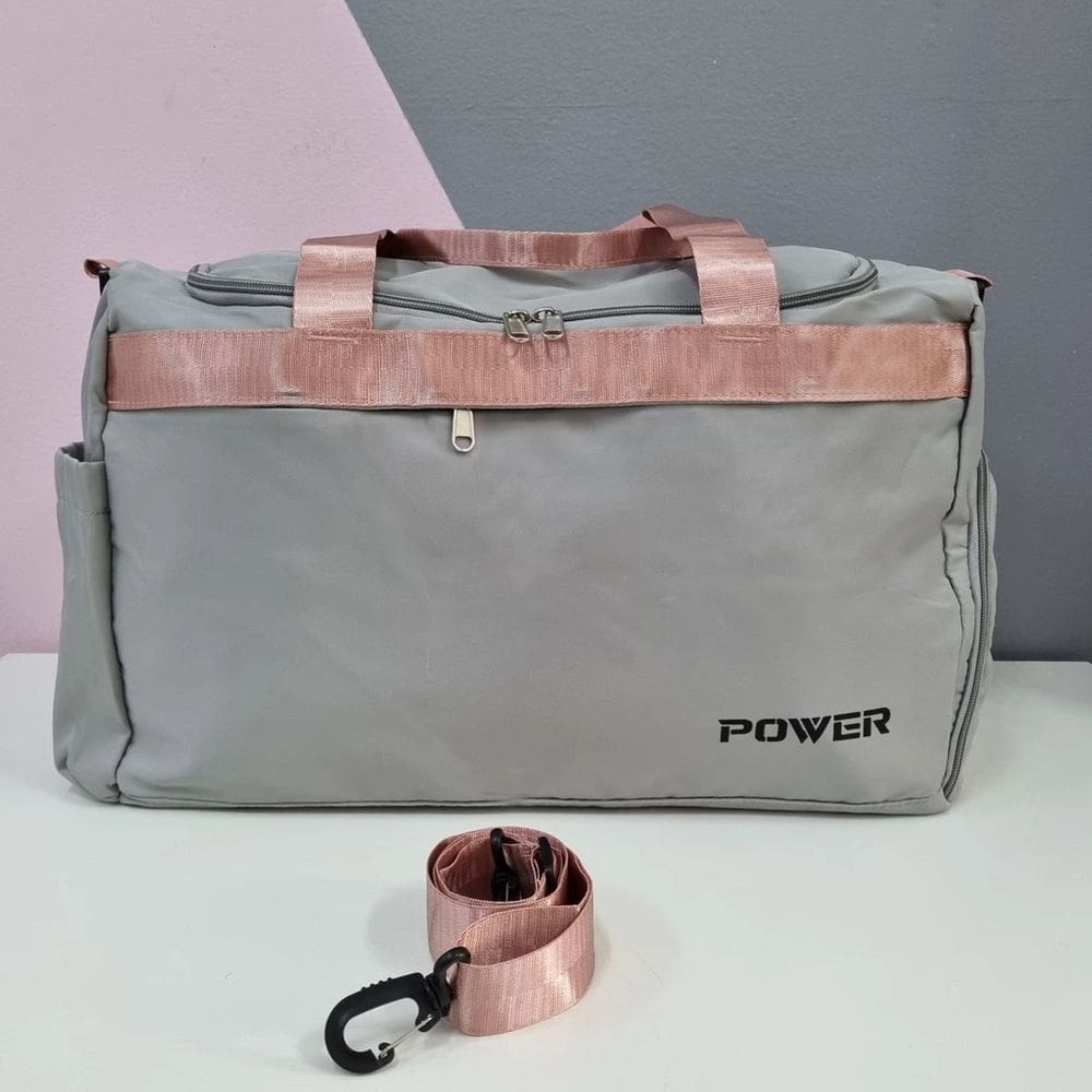 Bolsa Esportiva Academia Alça Ombro Viagem 6 Compartimentos Power Cinza e Rosa Fontebras