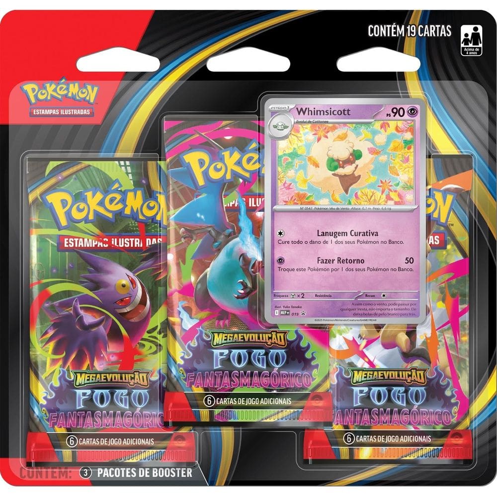Blister Triplo Pokémon Whimsicott ME02 fogo Fantasmagórico TCG