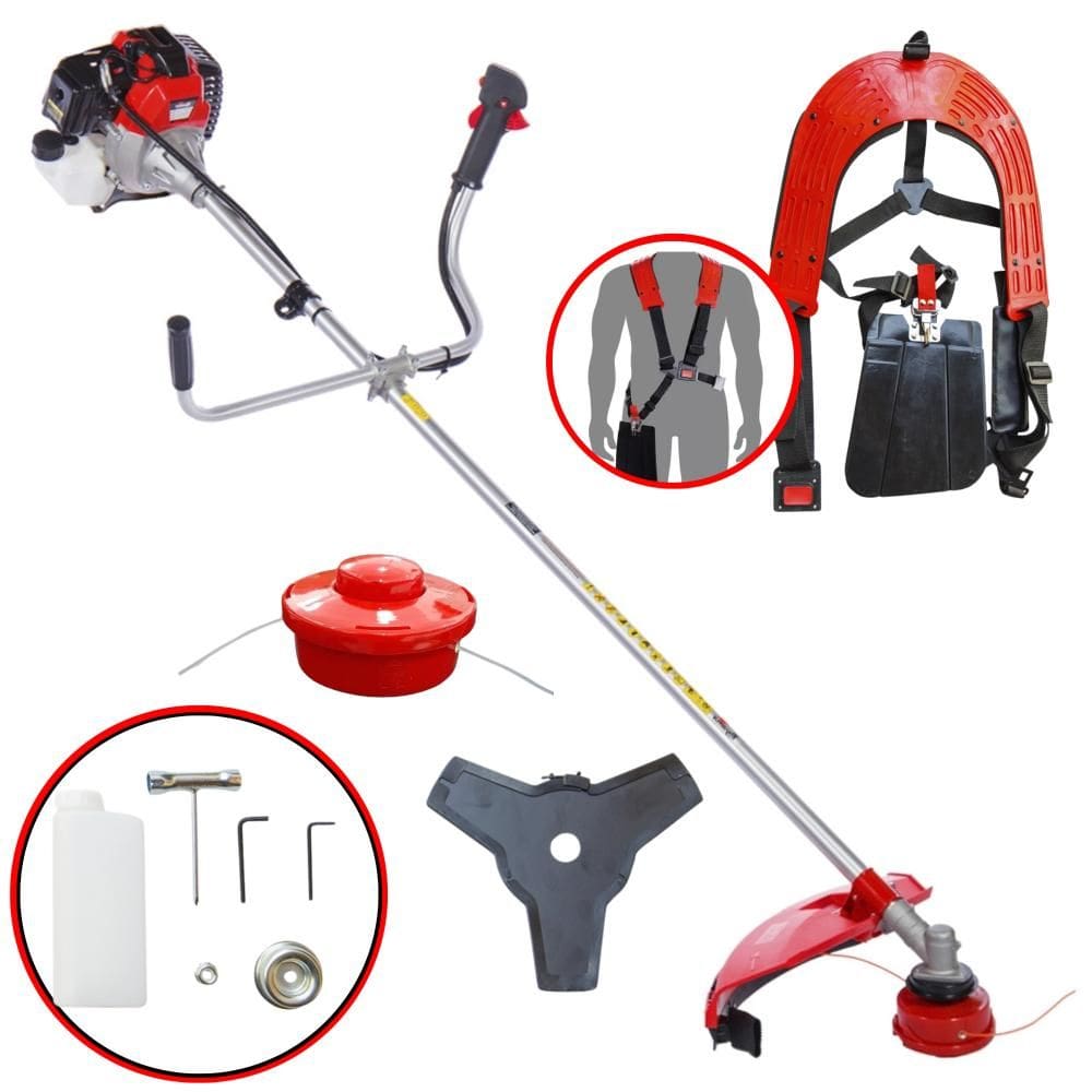 Roçadeira Multifuncional Toyama RT52-L Motor 2 Tempos 52cc 10.000rpm 2HP de Potência Cortador de Grama Com Cabeçote de Nylon + Lâmina 3 Pontas