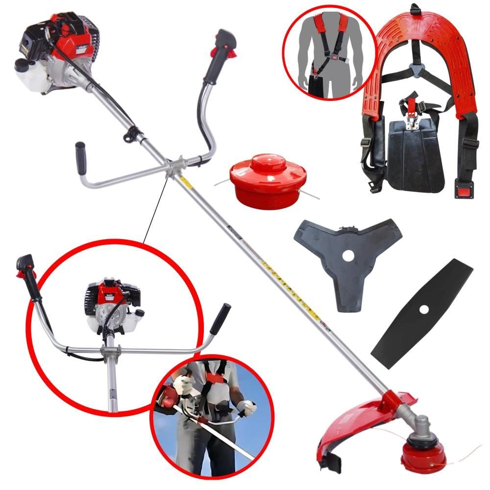 Roçadeira Com Sistema Antivibração À Gasolina Toyama RT52L 2T 52cc 2HP de Alta Performance Com Carretel de Nylon + Lâmina 2 Pontas + Lâmina 3 Pontas