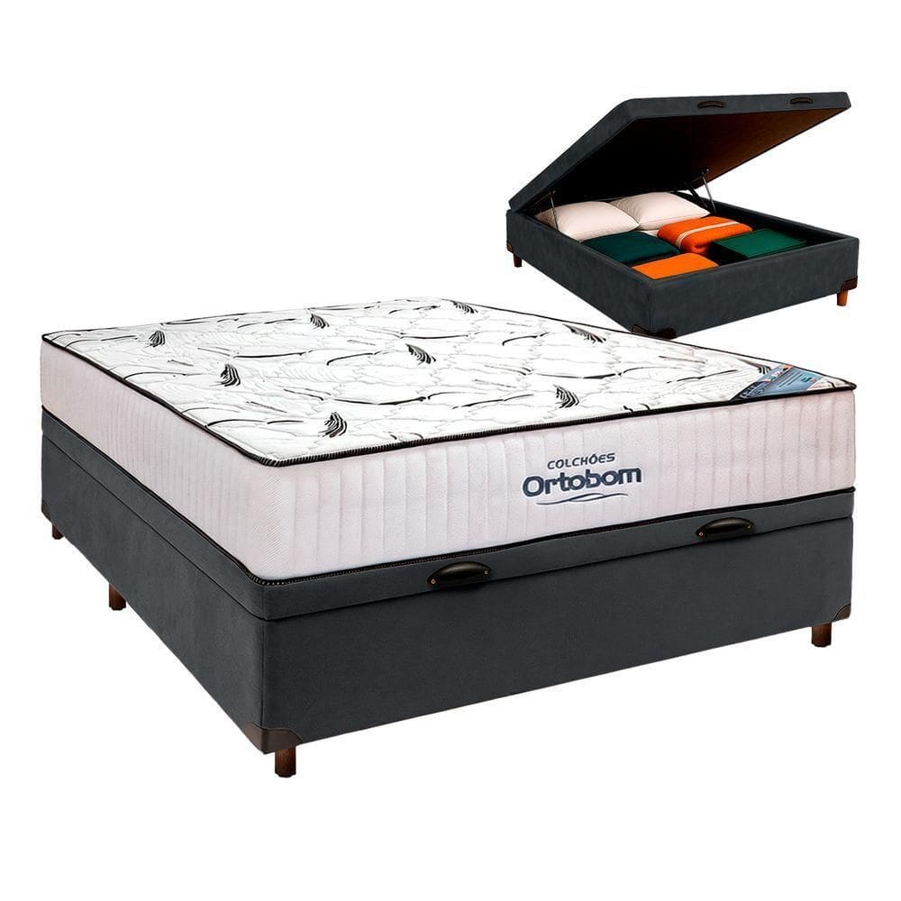 Cama Box Bau Perola + Colchão Casal High Foam Ortobom