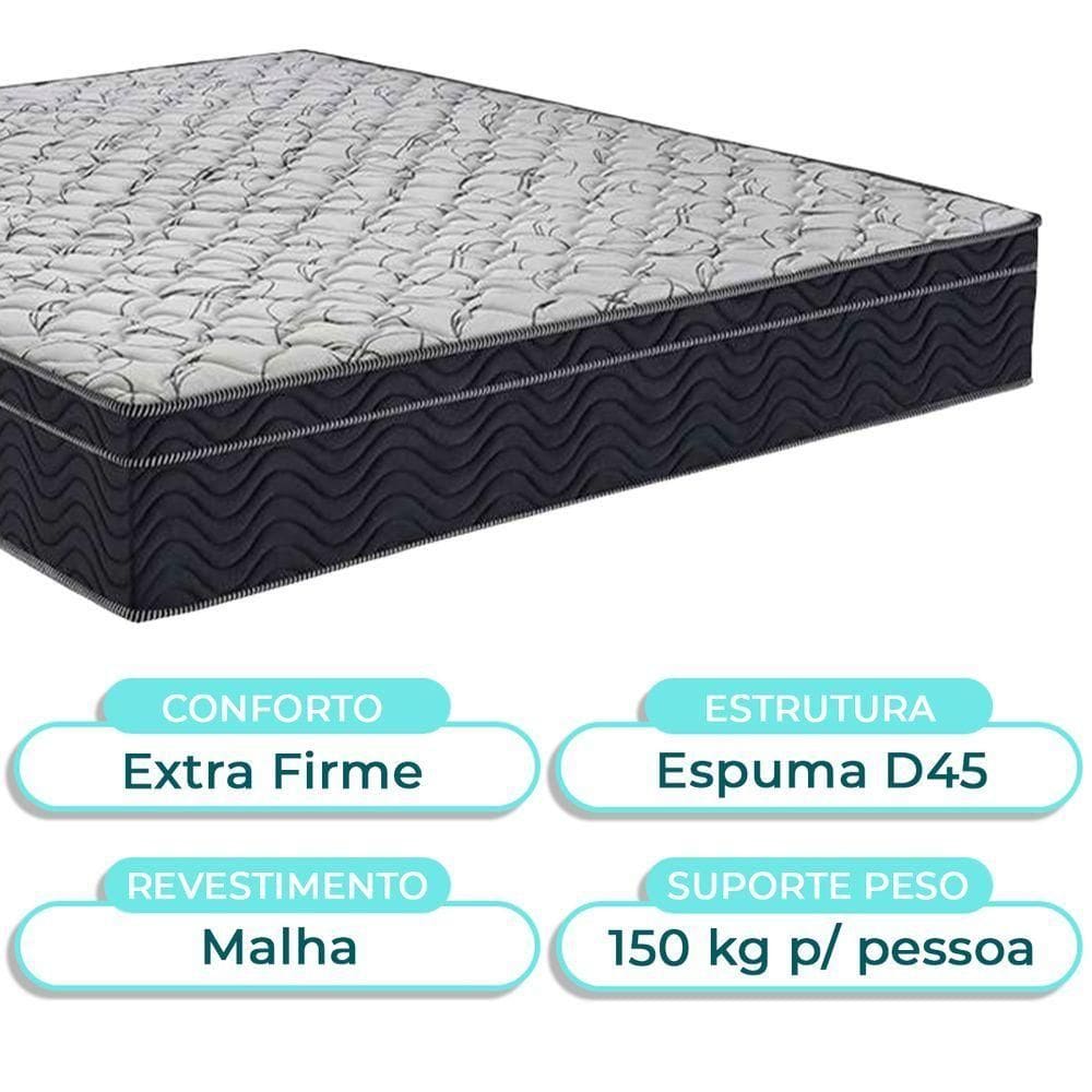 Cama Box Bau Branco + Colchão Solteiro Airtech 150 Ortobom