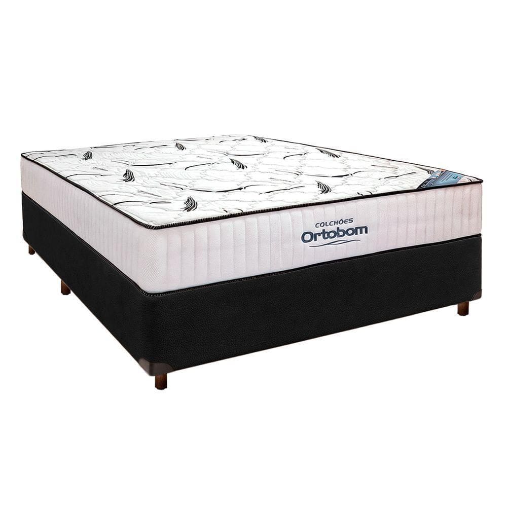 Cama Box Preto + Colchão Casal High Foam Ortobom