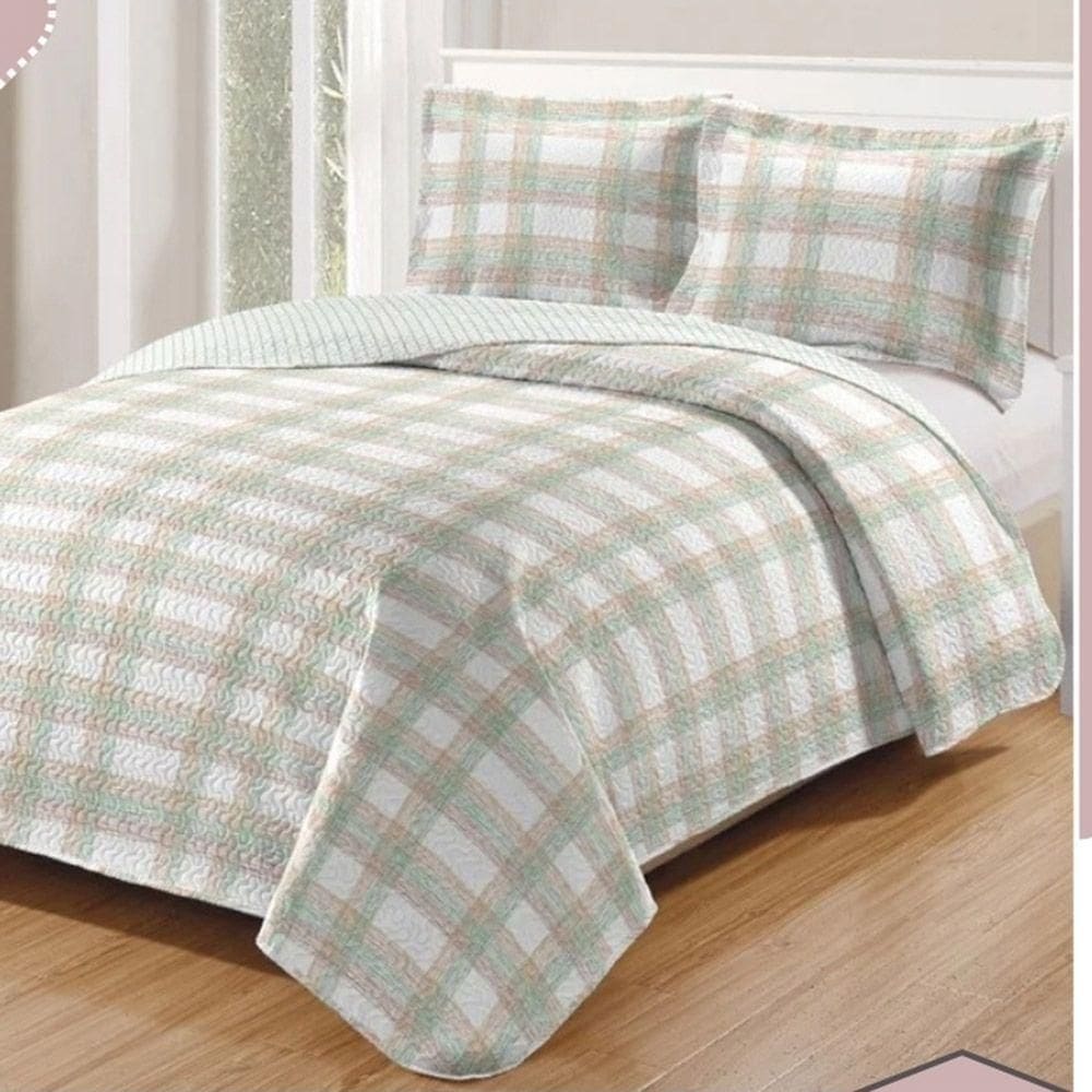 Kit Cobre Leito Colcha Daily Casal 3 Peças Dupla Face Estampado - Modelo 70 - 100% Poliéster