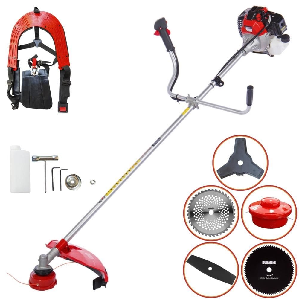 Roçadeira Com Sistema Anti-Vibração Toyama RT52L À Gasolina 52cc Para Todos os Tipos de Trabalho Com Carretel de Nylon + Kit de 4 Lâminas de Cortes
