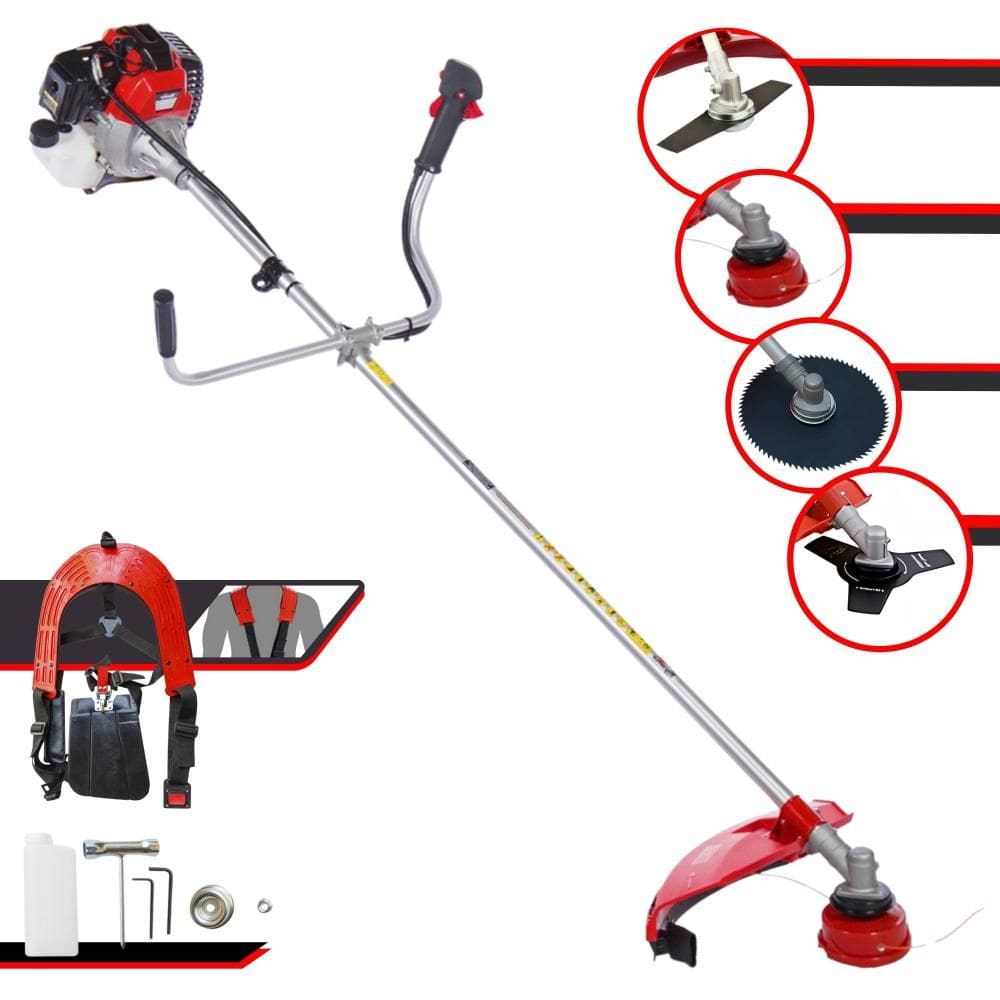 Roçadeira Multifunções Toyama RT52L Motor 2 Tempos 52cc 10.000rpm 2HP de Potência Com Carretel Nylon e Faca 3 Pontas + Faca 2 Pontas + Faca 80 Dentes