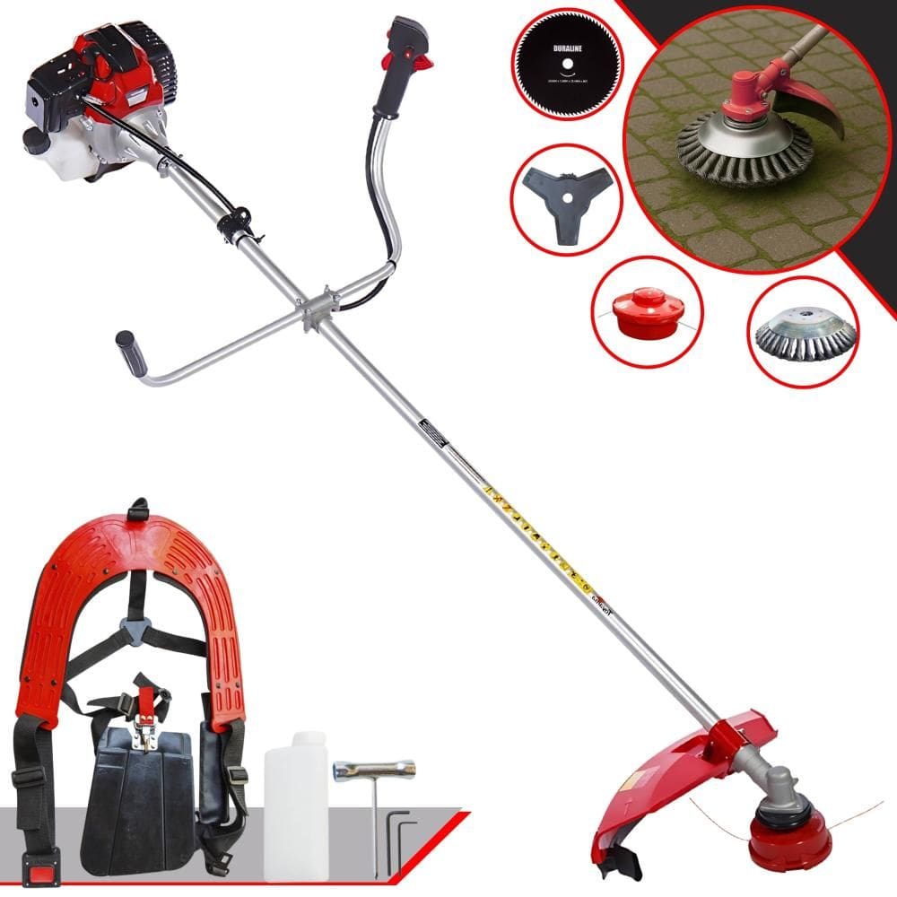 Roçadeira Lateral Completa Toyama RT52L Motor 2T 52cc 10.000rpm 2HP de Potência Com Carretel Nylon e Faca 3 Pontas + Faca 80 Dentes + Escova de Aço