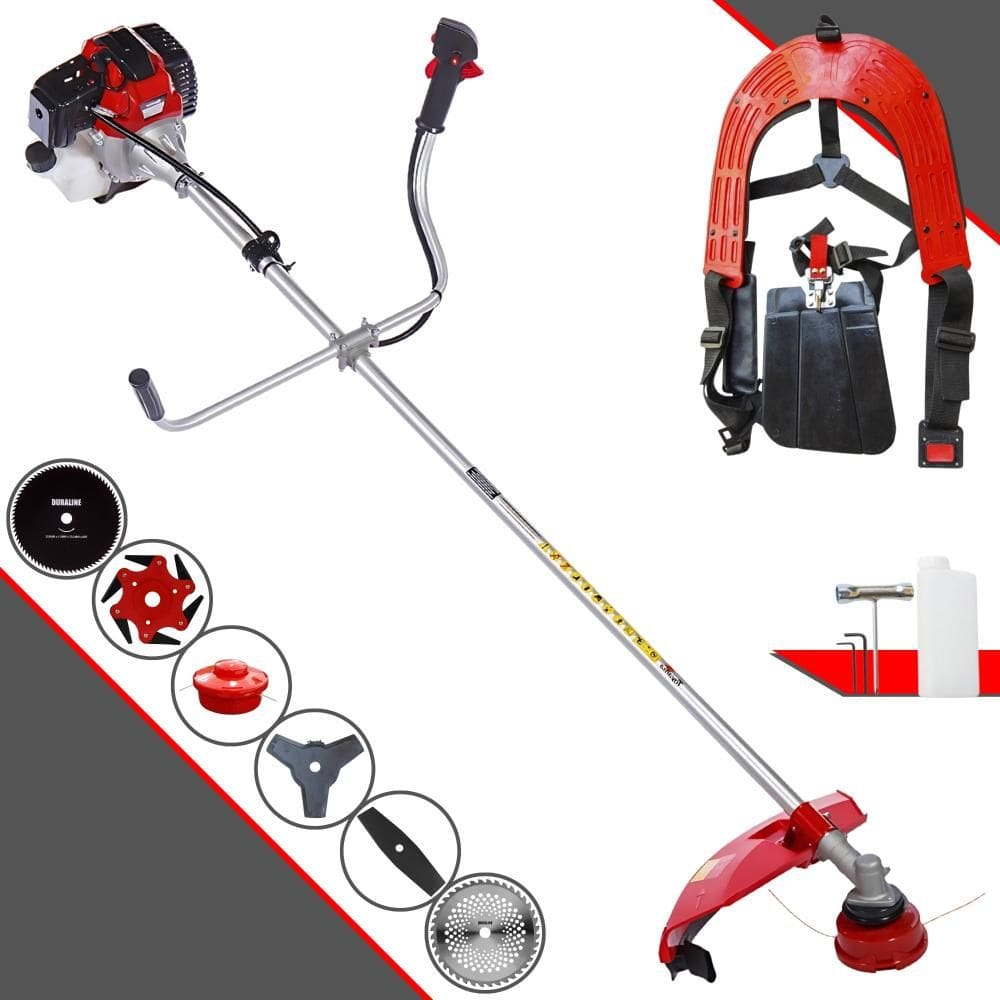 Roçadeira Com Sistema Antivibração Toyama RT52L À Gasolina 52cc 2HP Com Carretel Nylon + Facas 2 Pontas + 3 Pontas + 6 Pontas + 40 Dentes + 80 Dentes