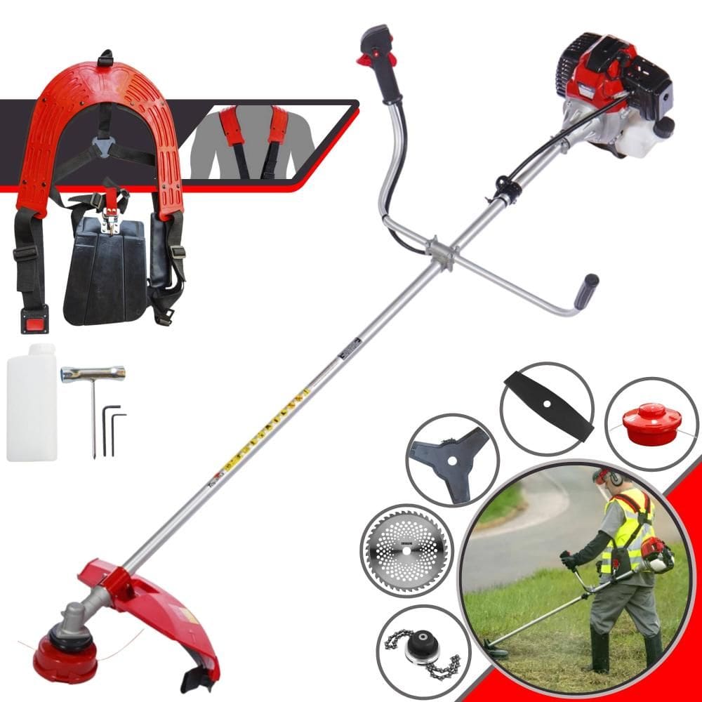 Roçadeira Com Sistema Anti-Vibração Toyama RT52-L À Gasolina 2T 2HP 52cc Com Lâmina Facão + Lâmina 3 Pontas + Disco 40 Dentes + Trimmer + Carretel