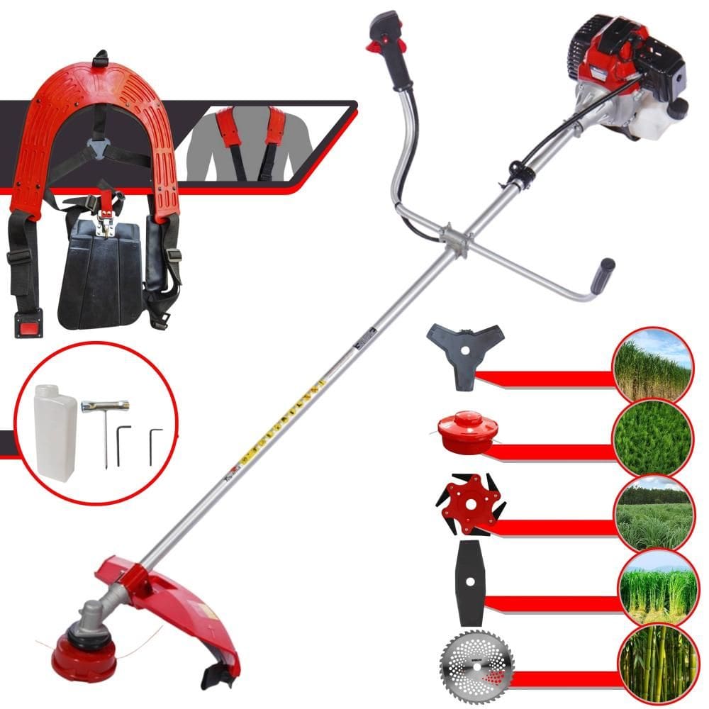 Roçadeira Toyama RT52L À Gasolina 52cc Com Sistema Anti-Vibração Para Todos os Tipos de Trabalho Com Carretel de Nylon + Kit de 4 Lâminas de Cortes