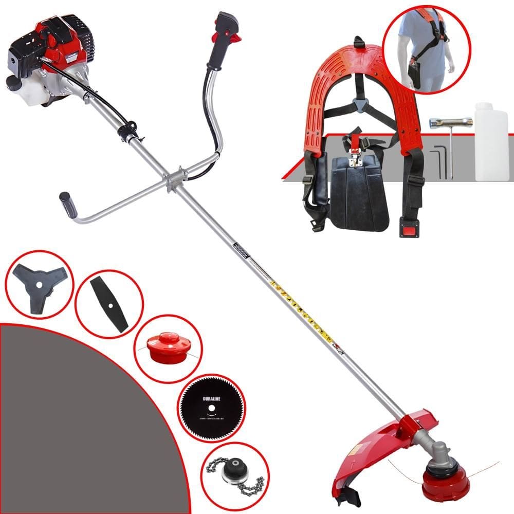 Roçadeira Com Sistema Antivibração À Gasolina Toyama RT52L 52cc 2T 2HP Com Carretel Nylon + Faca 2 Pontas + Faca 3 Pontas + Faca 80 Dentes + Trimmer
