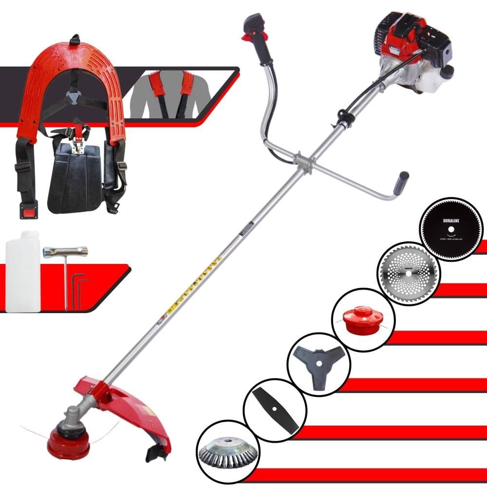 Roçadeira Multifunções Toyama RT52L À Gasolina 2T 52cc 2HP 10.000rpm Com Carretel + Kit 4 Lâminas de Cortes + Escova de Aço Para Pavers e Calçadas