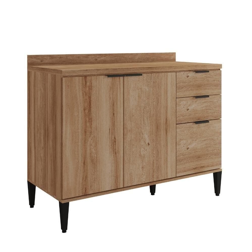 Balcão De Cozinha Miami 1200mm 2 Portas 3 Gavetas Com Tampo Carraro Freijó