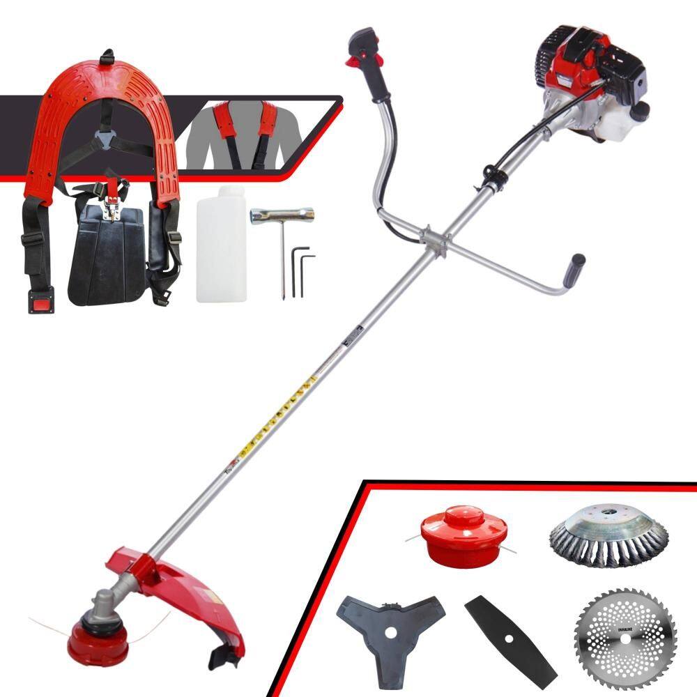 Roçadeira Toyama RT52L À Gasolina 2T 52cc 2HP Com Carretel Nylon + Faca 2 Pontas + Faca 3 Pontas + Faca 40 Dentes Vídea + Escova de Aço Giratória
