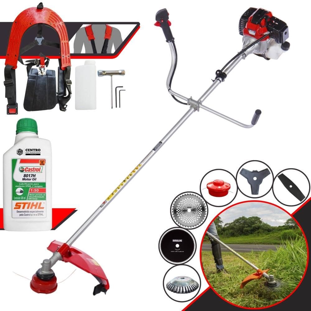 Aparador de Grama Profissional À Gasolina Toyama RT52L 52cc 2HP 10.000rpm Roçadeira Multifuncional Lateral Com 6 Opções de Cortes + ÓLEO STIHL 2T