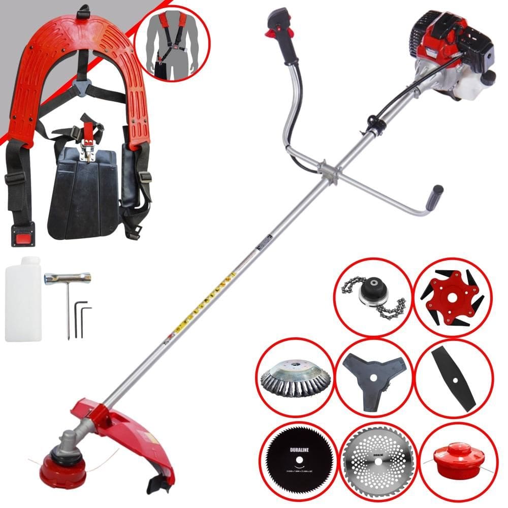 Roçadeira Com Sistema Antivibração Robusta À Gasolina Toyama RT52L 52cc 2 Tempos 10.000rpm 2HP de Potência Roçadeira Completa Com 8 Opções de Cortes
