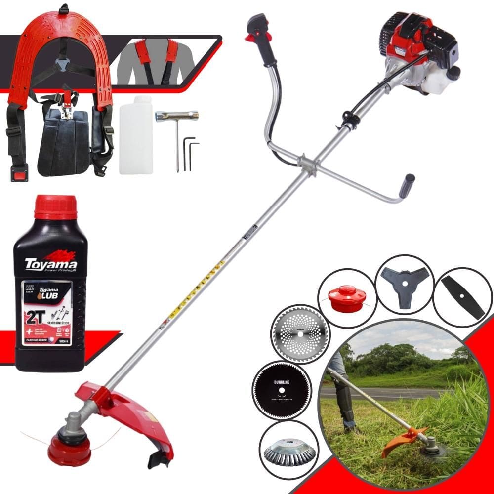 Roçadeira Multifuncional Com Sistema Anti-Vibração Toyama RT52-L À Gasolina 52cc 2HP de Potência 10.000rpm Motor 2T Completa 6 Em 1 + ÓLEO TOYAMA