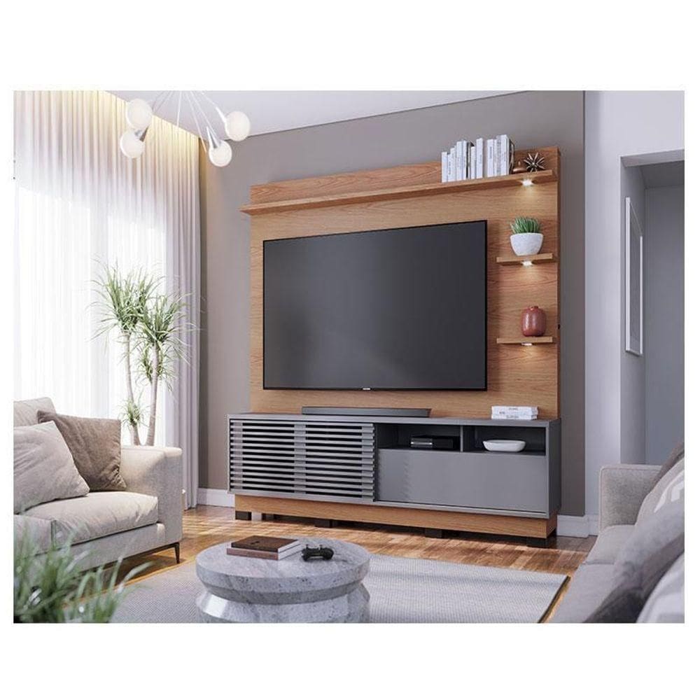 Estante Home Theater Ambiente Campeche Com Pés Freijó Cinza Acetinado - Colibri