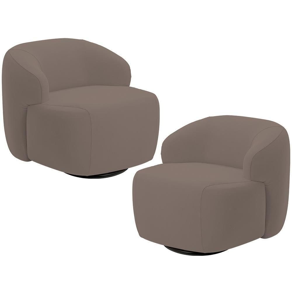 Kit 02 Poltronas Decorativa Orgânica Giratória Para Sala Living Barolo L06 Veludo Marrom - Lyam Decor