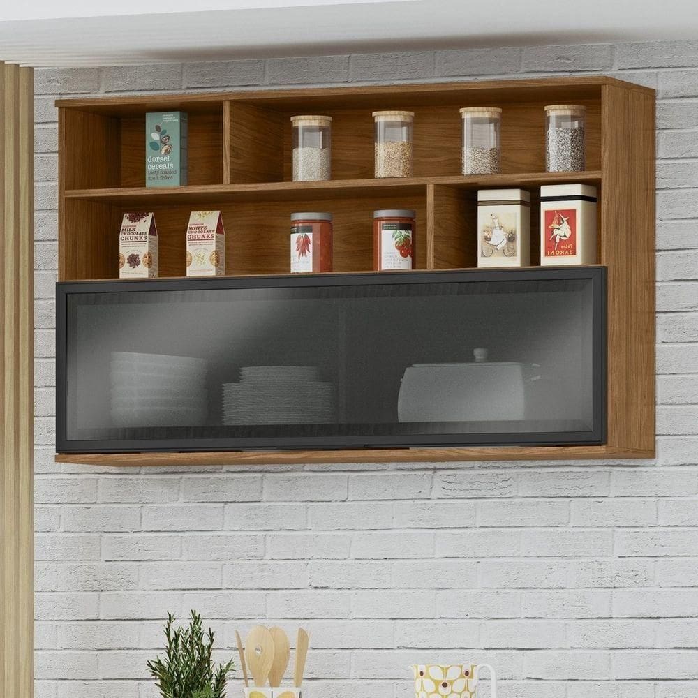 Módulo De Cozinha Armário Aéreo 120cm Com Porta De Vidro - Toscana Freijó