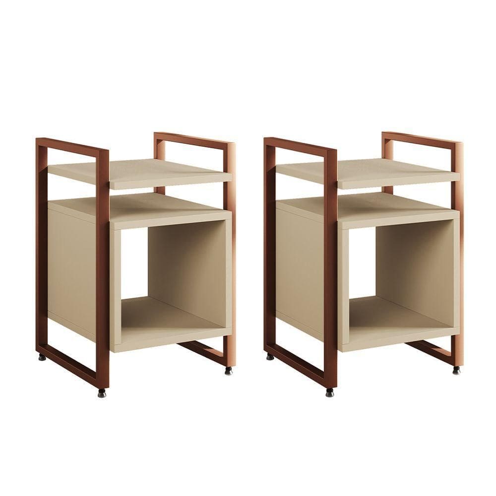 Kit 2 Mesas De Cabeceira Industrial Marrocos Ferro Cobre E Tampo Off-white