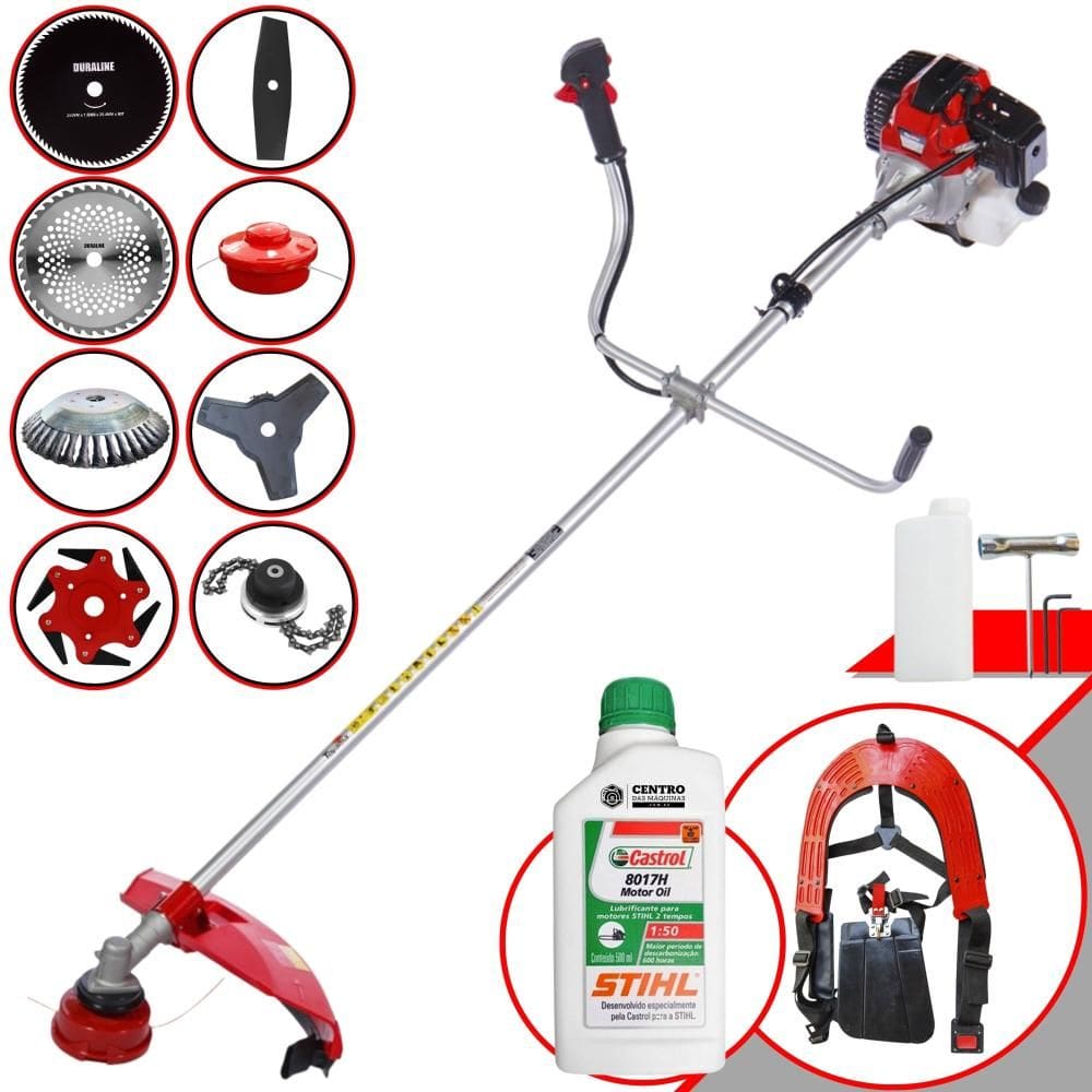 Roçadeira Robusta Toyama RT43-L À Gasolina 43cc 1,7HP Para Todos os Tipos de Trabalho Com Carretel de Nylon + Kit de 7 Opções de Cortes + ÓLEO STIHL