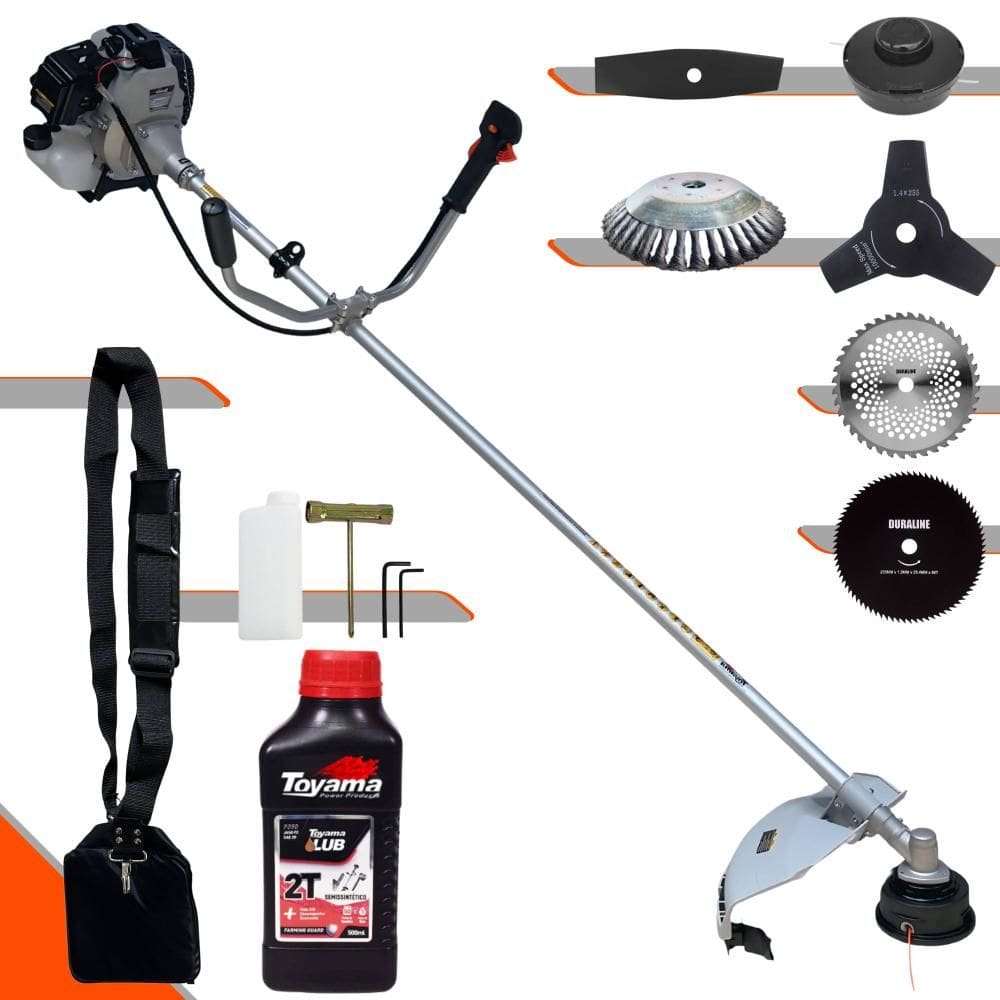Roçadeira Multifuncional Com Sistema Anti-Vibração Toyama TBC43-H À Gasolina 43cc 1,7HP de Potência 12.000rpm Motor 2T Completa 6 Em 1 + ÓLEO TOYAMA