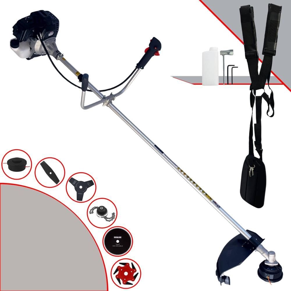 Roçadeira C/ Sistema Antivibração À Gasolina RT43LB25A 43cc 1,7HP C/ Carretel e Faca 3 Pontas + Faca 2 Pontas, Faca 6 Pontas, Faca 80 Dentes e Trimmer