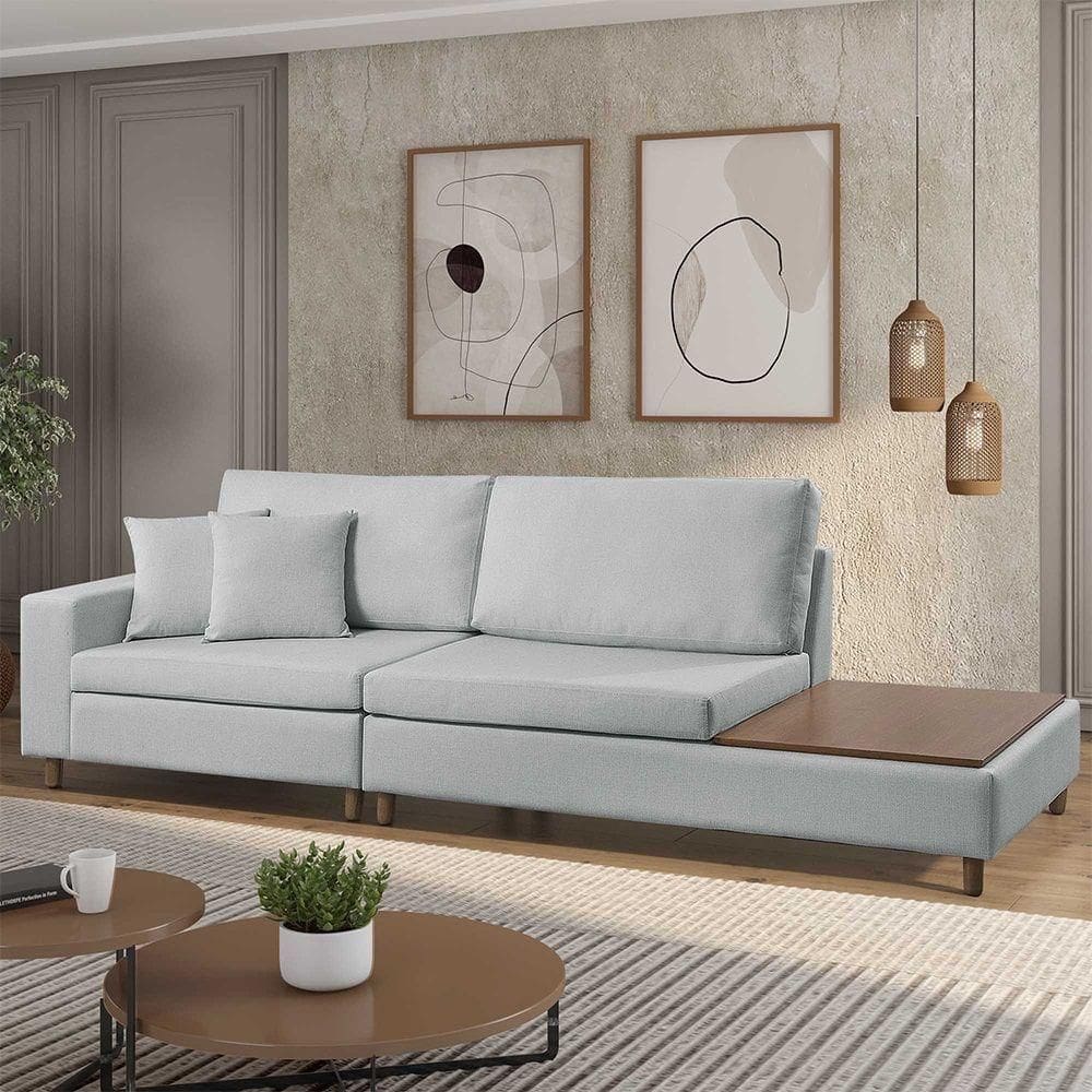 Sofá Living Lotus Com Apoio Lateral Direita 2,89m Em Linho Cor Cinza Mesclado 2284