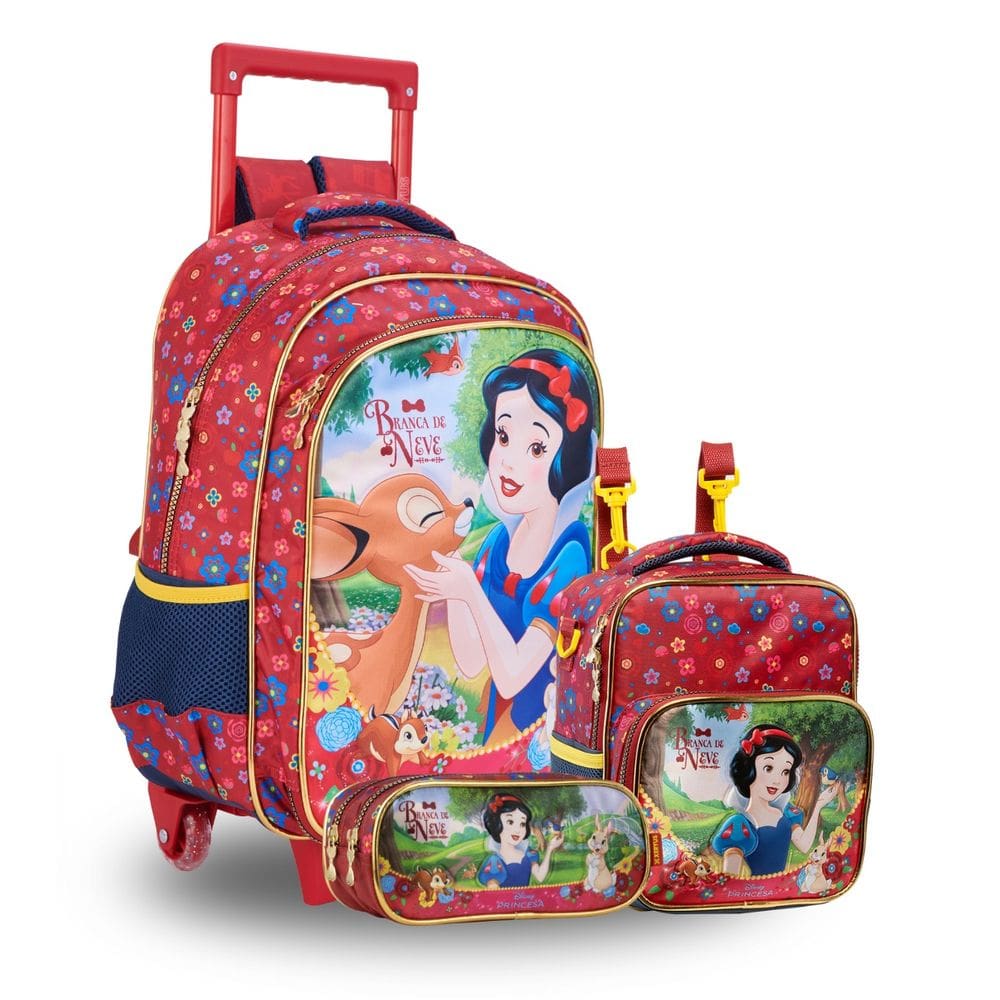 Mochila Rodas Lancheira Térmica Estojo Duplo Branca de Neve