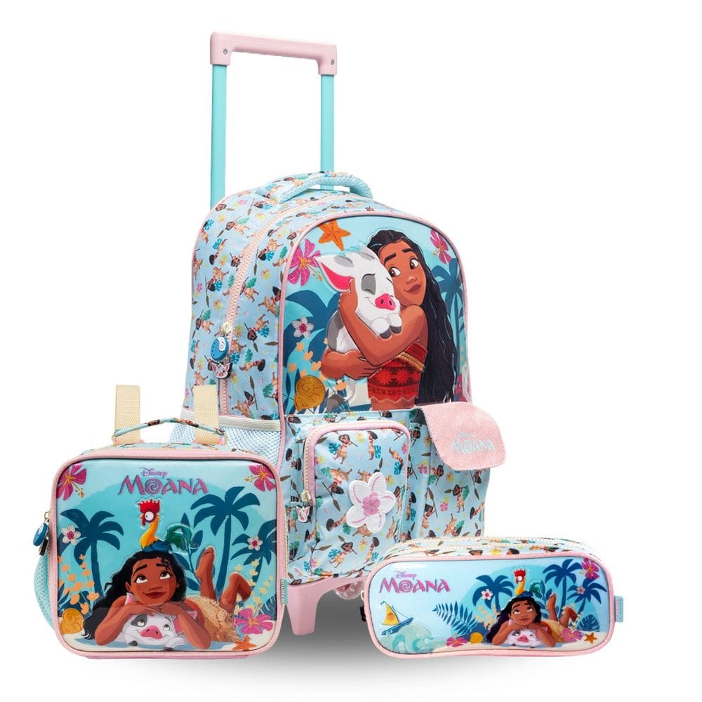 Mochila Rodas Lancheira Térmica Estojo Duplo Moana Disney