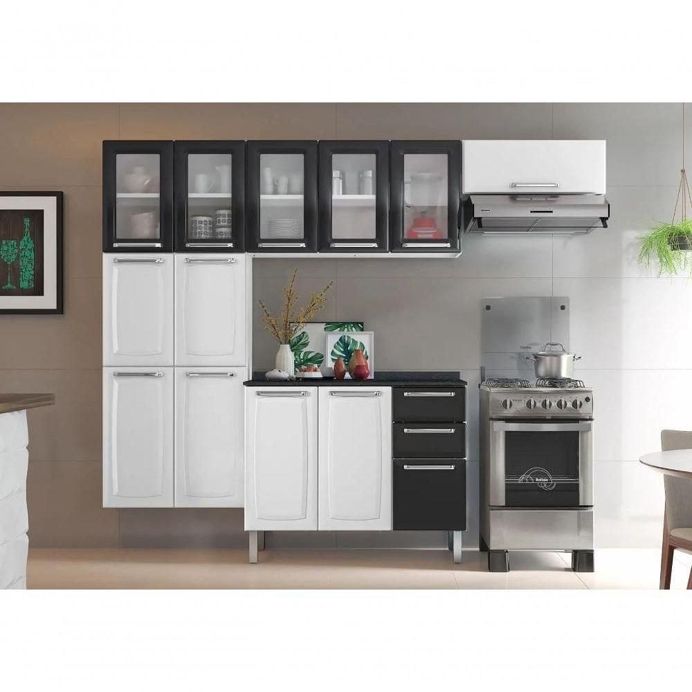 Cozinha Completa Branca E Preta Em Aço 4 Peças Luce Com 5 Vidros