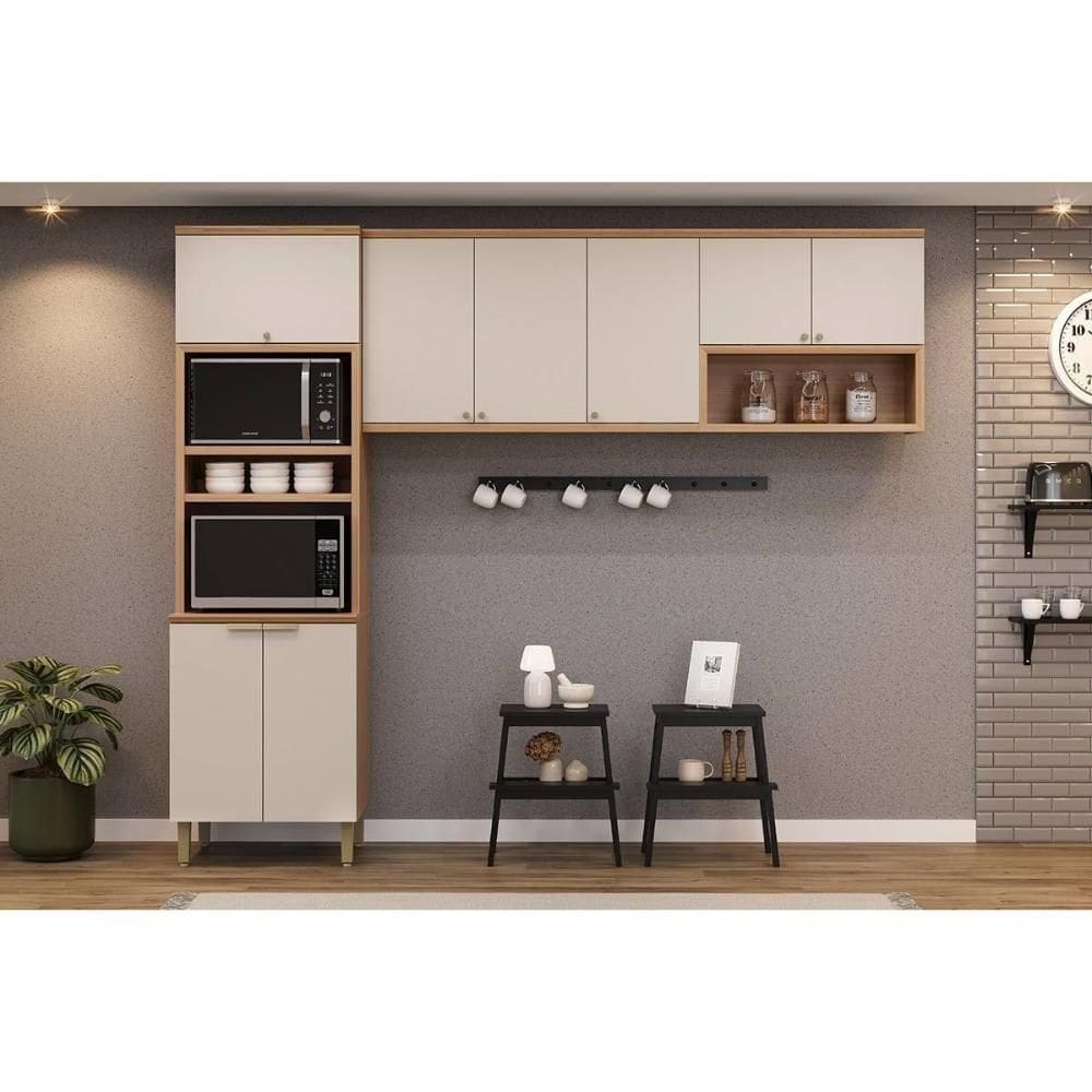 Cozinha Modulada Completa Selene 3 Peças (2aéreos+1torrequente) Cp13 Jequitiba-off White Fosco - Linea