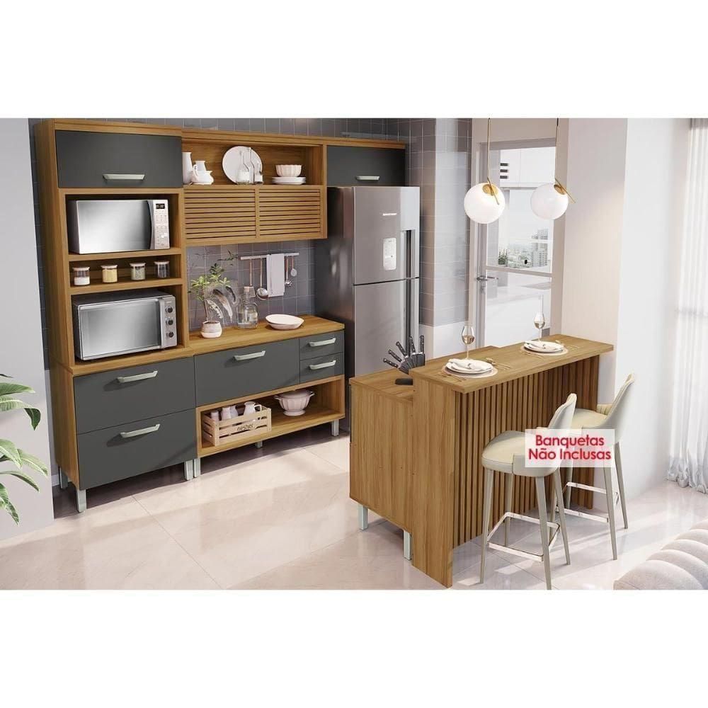 Cozinha Completa Princesa 5 Peças (1aéreo+2balcões+1paneleiro+1ilha) C6p61 Freijo-grafite - Nesher