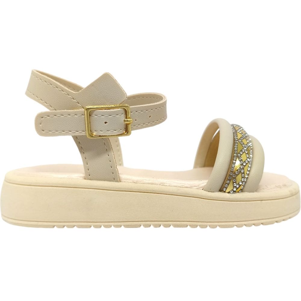 Sandália Infantil Menina Dia a Dia Passeio Escola Com Detalhes Metalizados e Strass  Kidy 440-0025