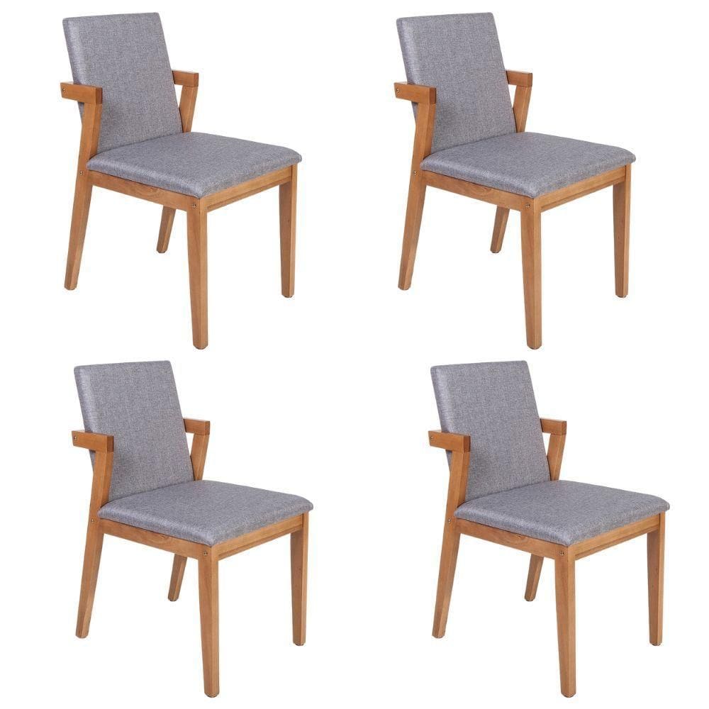 Conjunto 4 Cadeiras Estofadas Luna Cinza Escuro