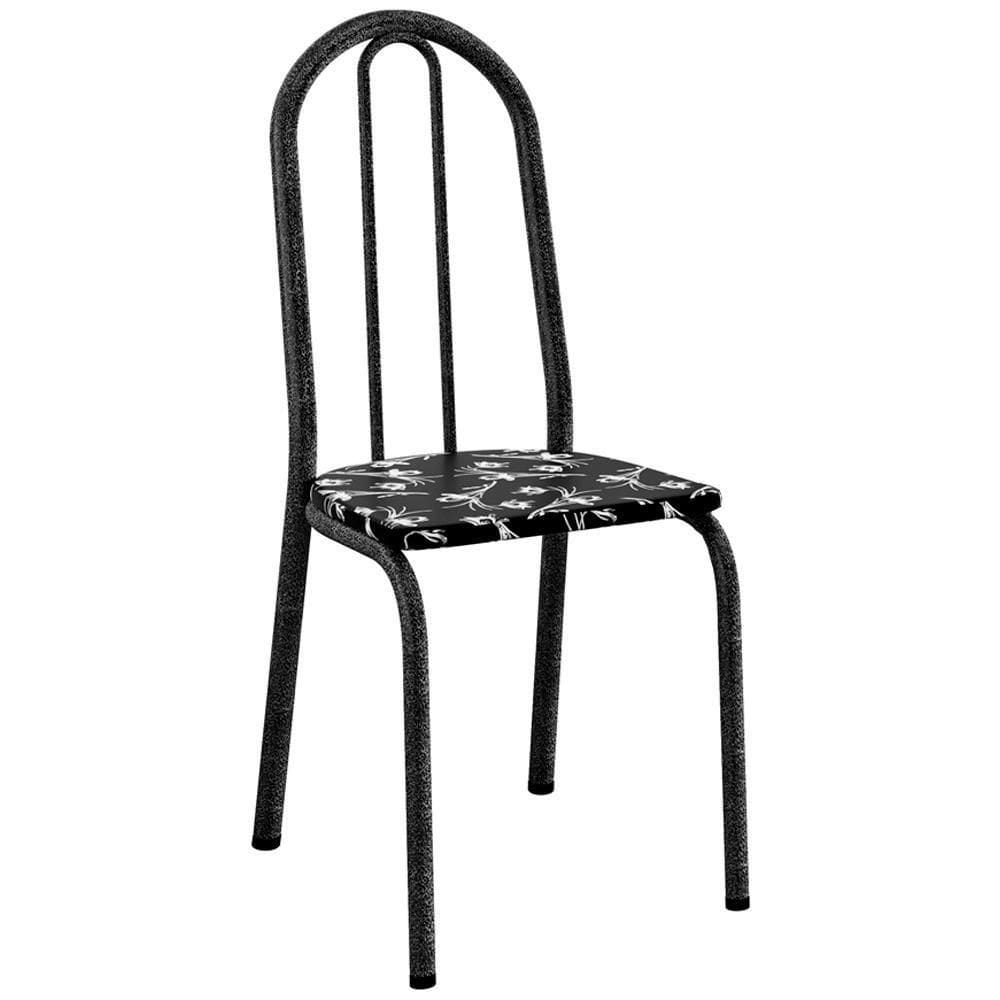 Cadeira Tubular America 050 Cromo Preto Assento Preto Flor Artef Preto Flor