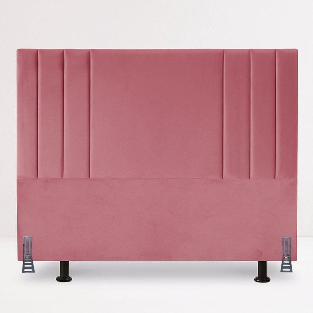 Cabeceira Cama Box Estofada Solteiro 90 Cm Elegante Veludo Frame Rosa