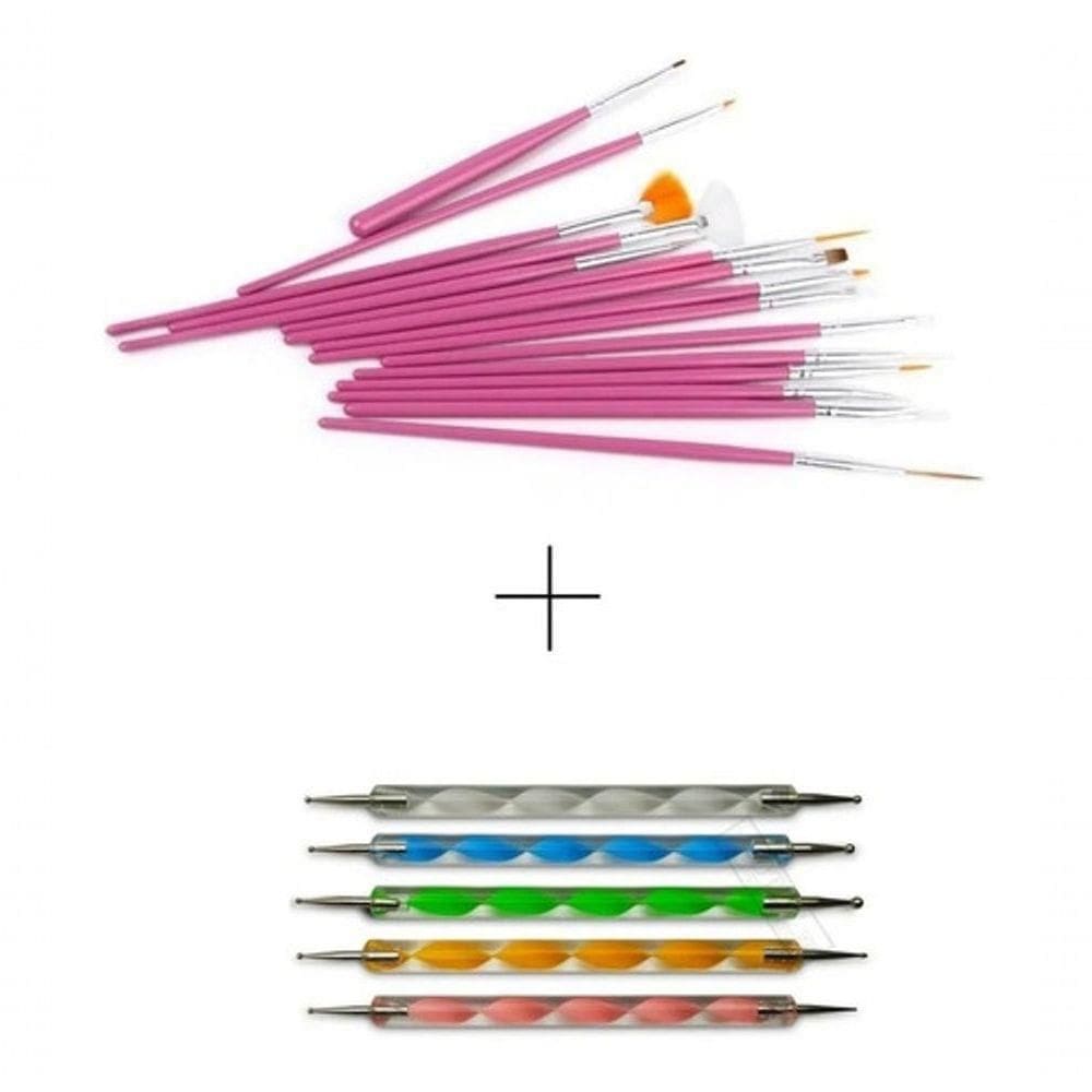Kit Manicure 15 Pincéis + 10 Boleadores Em 5 Pincéis