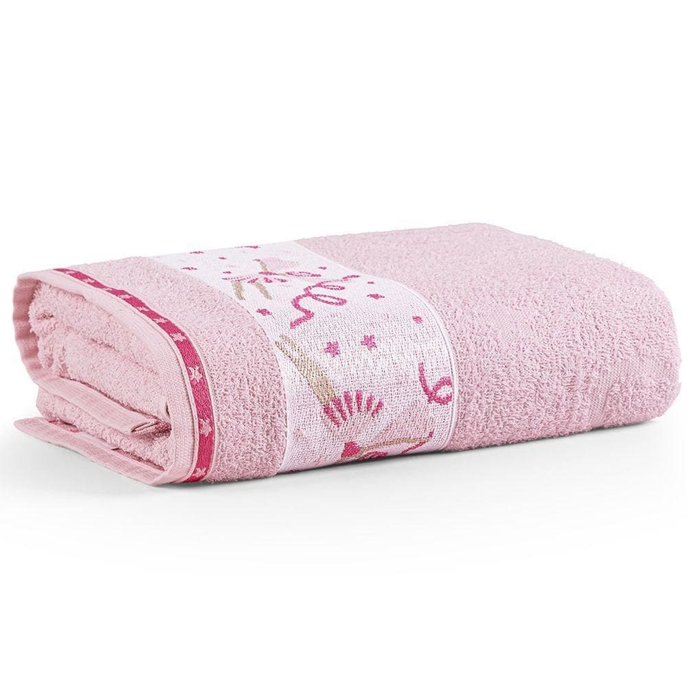 Toalha De Banho Avulsa Minimi Infantil 100% Algodão - 1,15m X 75cm - Bailarina - Rosa