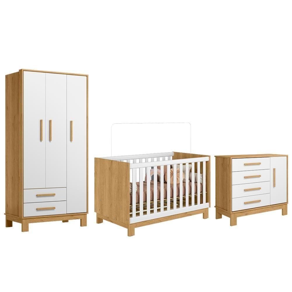 Quarto Infantil 3 Peças Com Berço Slim Freijó/branco - Qmovi
