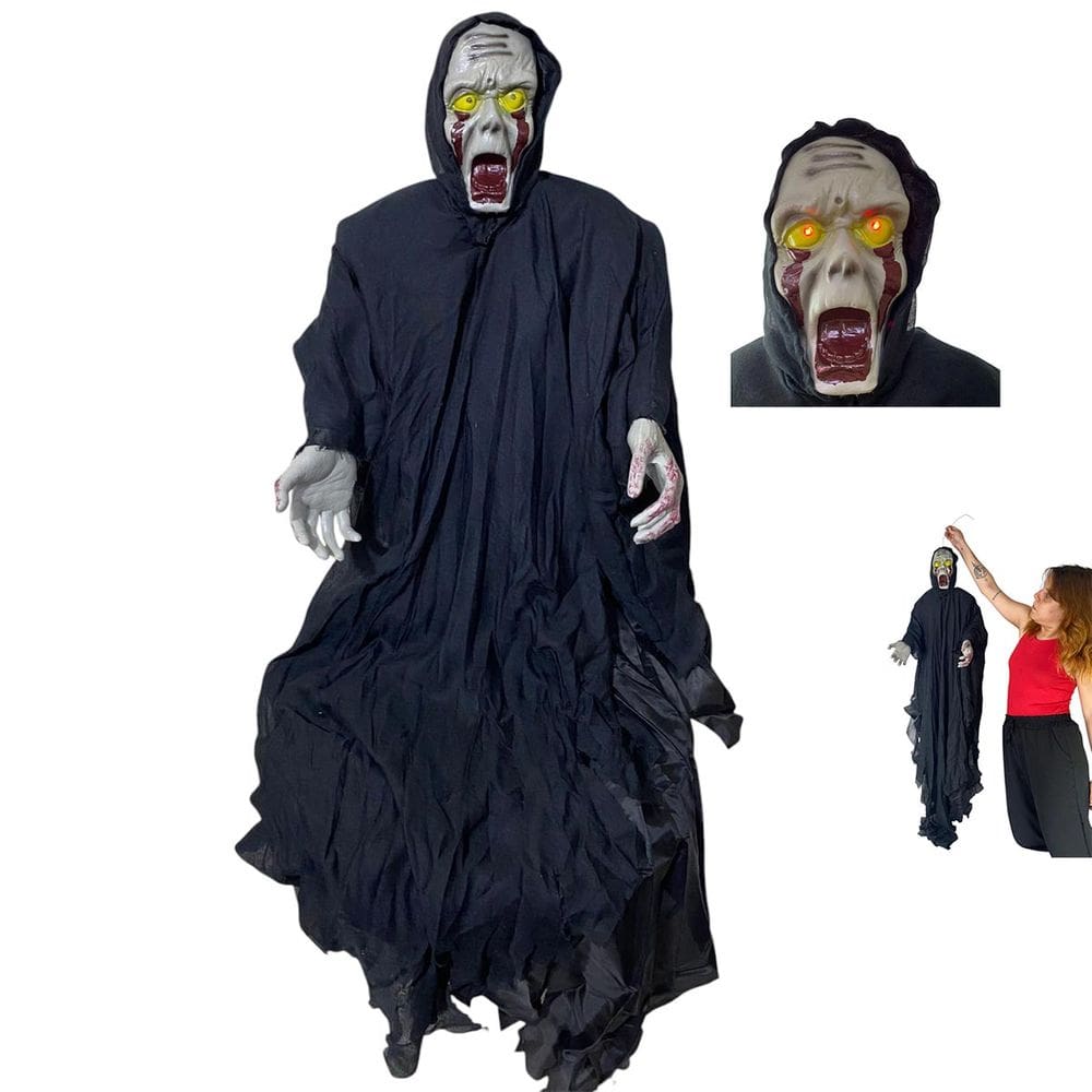 Fantasma Giratorio Halloween Dia das Bruxas Monstro Festa Tematica Sombrio Luz Som Grito Suspense Terror Decoraçao