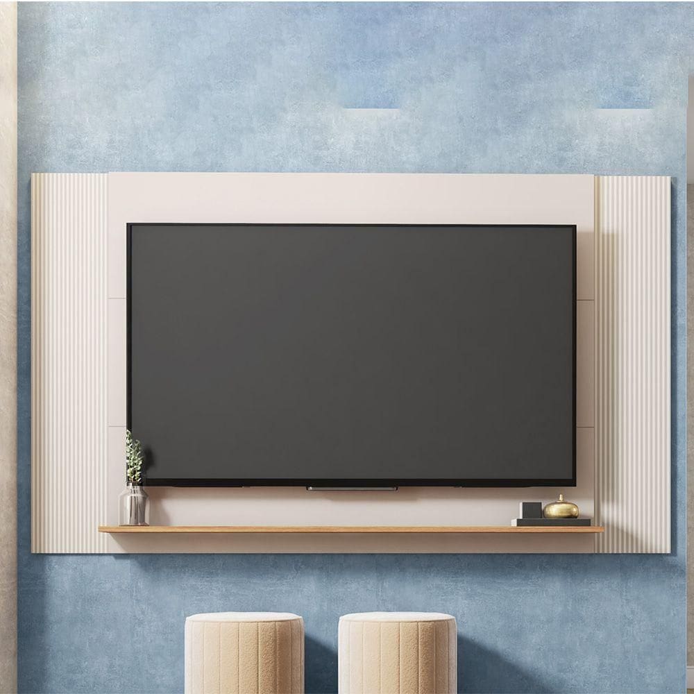 Painel Tv 60 Pol 160cm Com Rack Bancada Para Sala Hylon M20 - D`rossi Cor Off White E Freijó
