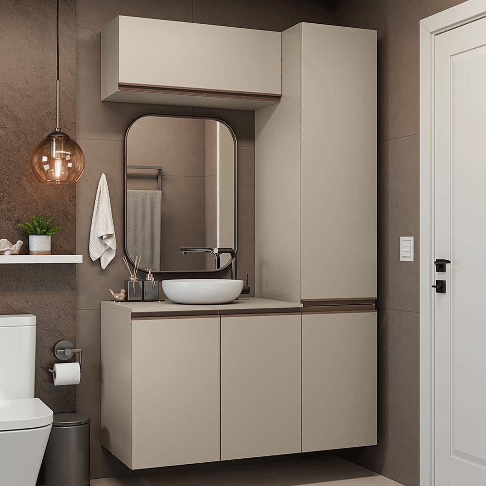 Conjunto Gabinete Suspenso para Banheiro 120cm 5 Portas Crema Nice Madesa 02